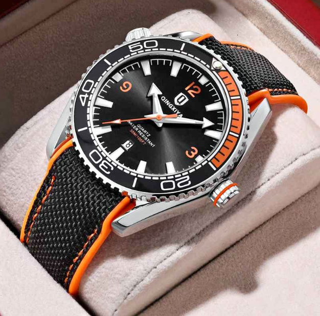 QINGXIYA Fashion ChronographQuartz Watch Men Silicone Strap WaterproofCalendar 24 Hours Sports Mens